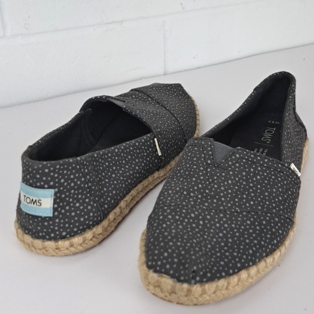 Toms alpargata rope espadrille canvas slip on black gray polka dot sz8.5